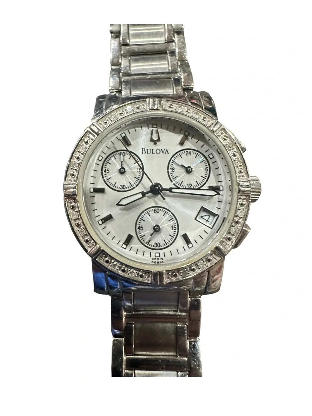 Bulova Stainless Steel 16 Diamond Chronograph Bracelet Watch